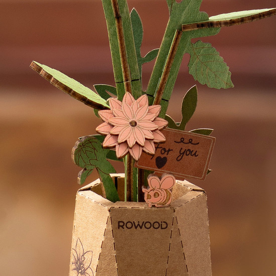 Koka 3D ziedu puzle, Pink Dahlia / Rosa Dahlie, 93 det., robotime, TW131