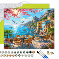 Paint by numbers, Coastal Terrace with Sea View, 40x50, Oh-art, ANG1147