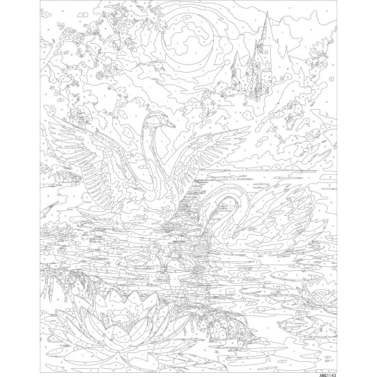 Paint by numbers, Swans on a lake under the full moon, 40x50, Oh-art, ANG1143
