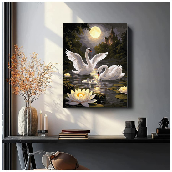 Paint by numbers, Swans on a lake under the full moon, 40x50, Oh-art, ANG1143