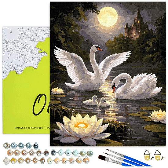 Paint by numbers, Swans on a lake under the full moon, 40x50, Oh-art, ANG1143
