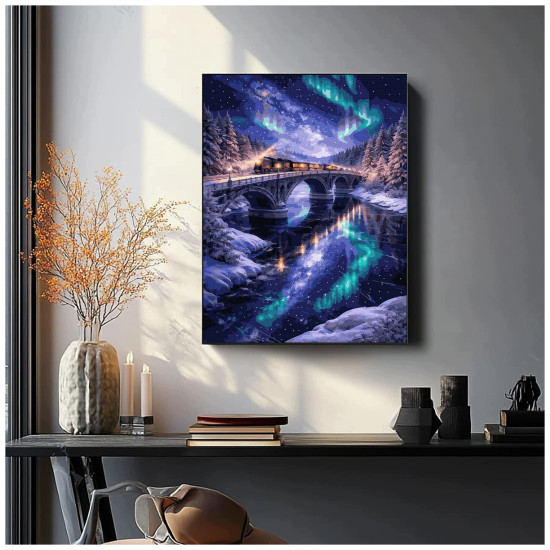 Glezna pēc numuriem, Vilciens zem ziemeļblāzmas, 40x50, Oh-art, ANG1148