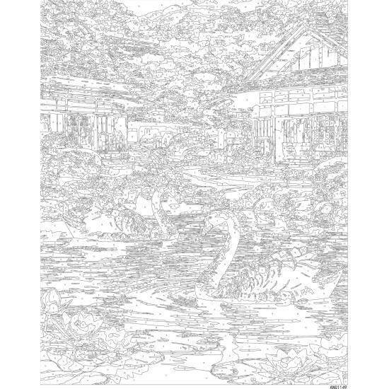 Glezna pēc numuriem, Melnie gulbji Japānas dārzā, 40x50, Oh-art, ANG1149