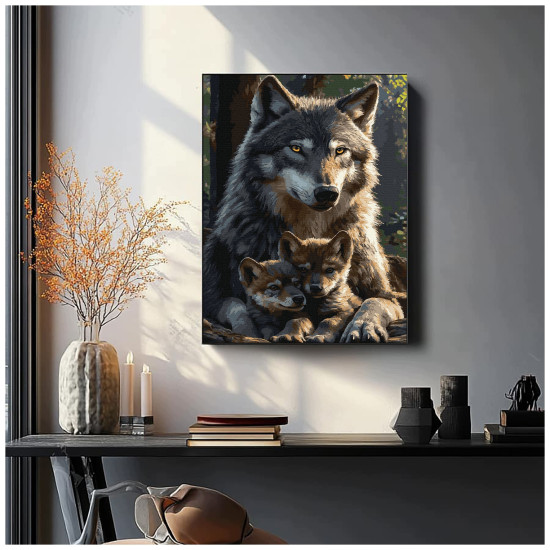 Paint by numbers, Wolf with wolf pups, 40x50, Oh-art, ANG1153