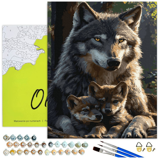 Paint by numbers, Wolf with wolf pups, 40x50, Oh-art, ANG1153