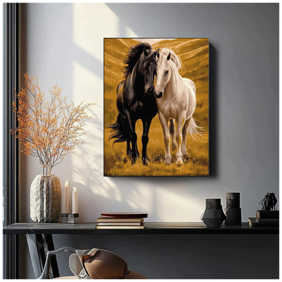 Картина по номерам, Черная и белая лошади, Oh-art, ANG1155