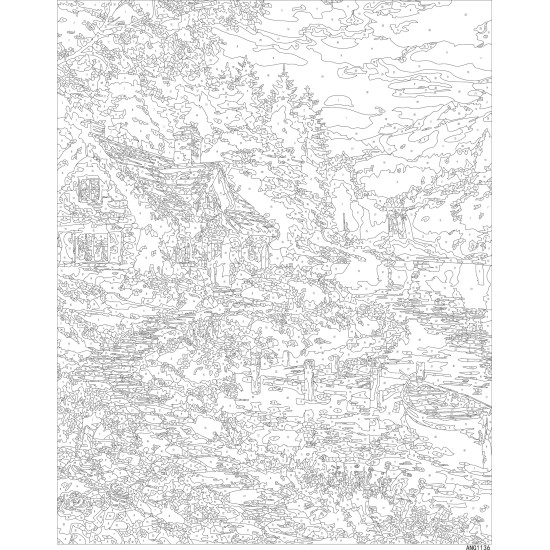 Maalimine numbrite järgi, Järveäärne maja ja paat, 40x50, Oh-art, ANG1136