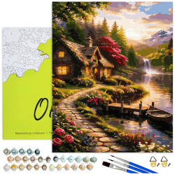 Paint by numbers, Lake house and boat, 40x50, Oh-art, ANG1136