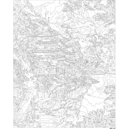 Maalimine numbrite järgi, Jaapani paviljon ja sakura, 40x50, Oh-art, ANG1140