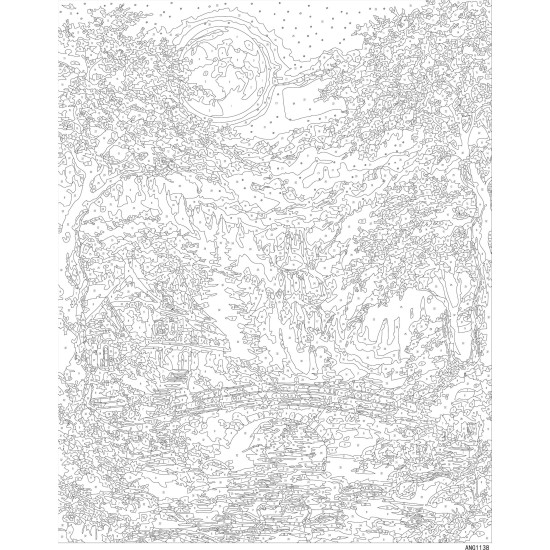Maalimine numbrite järgi, Öine maastik kuu ja joaga, 40x50, Oh-art, ANG1138