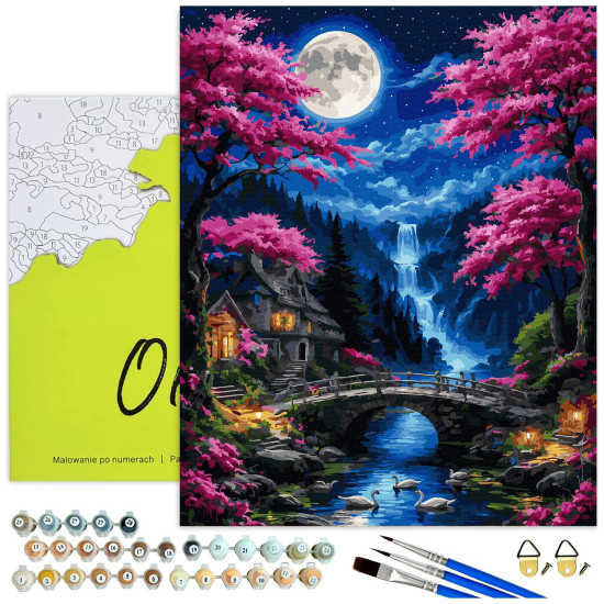 Maalimine numbrite järgi, Öine maastik kuu ja joaga, 40x50, Oh-art, ANG1138