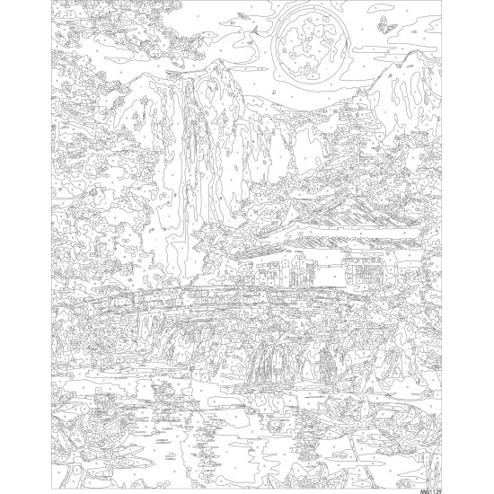 Maalimine numbrite järgi, Mägijuga pagoodi ja kuuga, 40x50, Oh-art, ANG1139