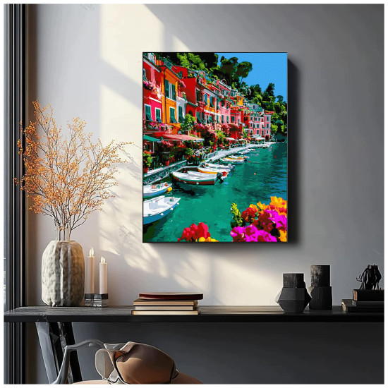 Glezna pēc numuriem, Itāļu pilsēta pie ūdens, 40x50, Oh-art, ANG1170