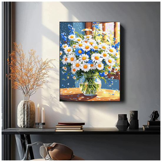 Maalimine numbrite järgi, Karikakrate kimp vaasis, 40x50, Oh-art, ANG1130