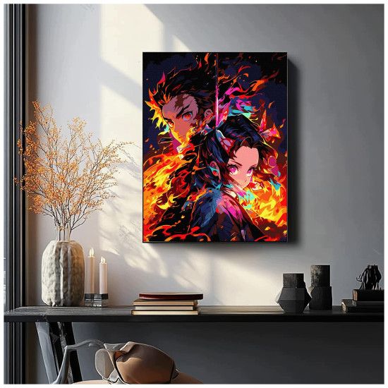 Maalimine numbrite järgi, Anime tegelased tules, 40x50, Oh-art, ANG1125