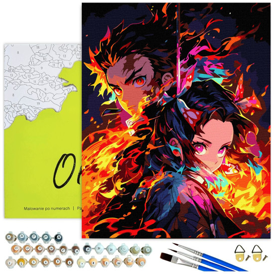 Maalimine numbrite järgi, Anime tegelased tules, 40x50, Oh-art, ANG1125