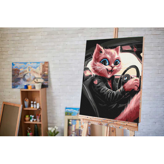 Картина по номерам 40x50 cm, Cat motorist, Twoje-hobby, GX53805