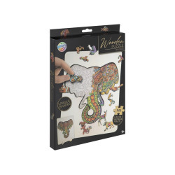 Wooden Puzzle Unique Shapes - 6 assorted (frame 30×22cm Cm) Fsc Wood Elefant, Grafix, 400081