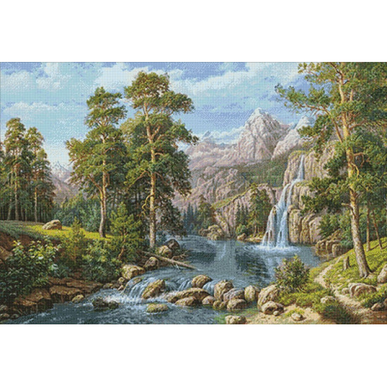 Алмазная живопись, Пейзаж с водопадом, 100x68 cm, artkatalog, WD2459