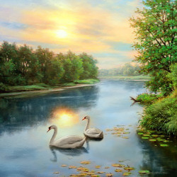 Dimanta mozaīka, Gulbji rītausmā, 50x40 cm, artkatalog, WD2607
