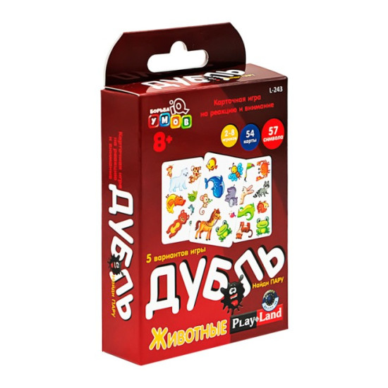 Kāršu spēle Dubults Dzīvnieki (8+, krievu val.), PlayLand, L-243