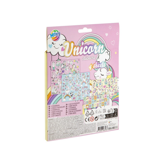 Stickers Unicorn, 17×17cm, 4 Sheets, Moxy, 100035