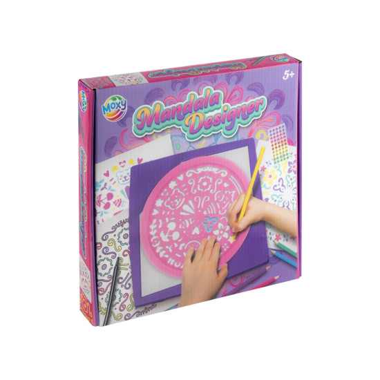Mandala zīmēšanas komplekts, 25×25 cm, 10 loksnes, 50 strazdu, 6 krāsainie zīmuļi, Moxy, 200071