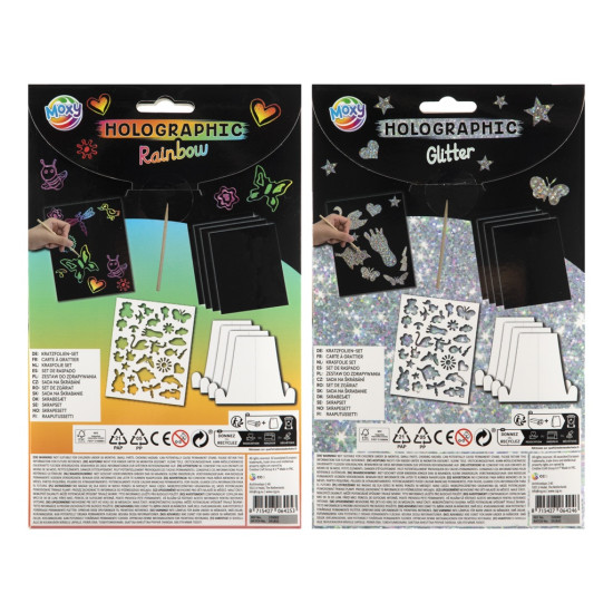 A5 holographic scratch art, 2 designs, with stencil, Moxy, 220002