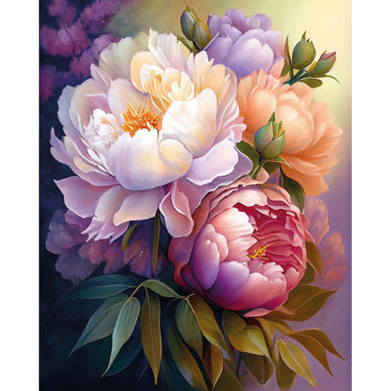 Glezna pēc numuriem, Ziedošas peonijas, 40x50, varvikas, MG2472e