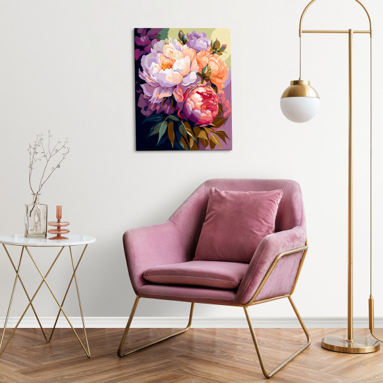 Glezna pēc numuriem, Ziedošas peonijas, 40x50, varvikas, MG2472e