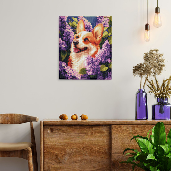 Алмазная живопись 40x50 cm, Весенний корги, varvikas, LG363e