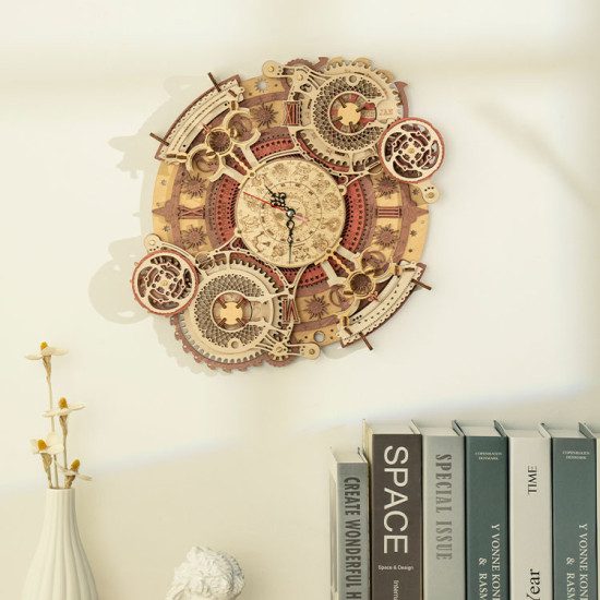 3D koka puzle, Zodiaka sienas pulkstenis, 168 gab, robotime, LC601