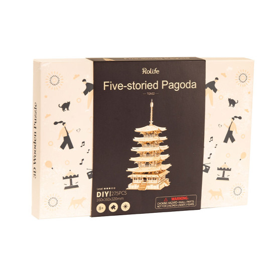 3D koka puzle, Piecu stāvu pagoda, 275 gab, robotime, TGN02