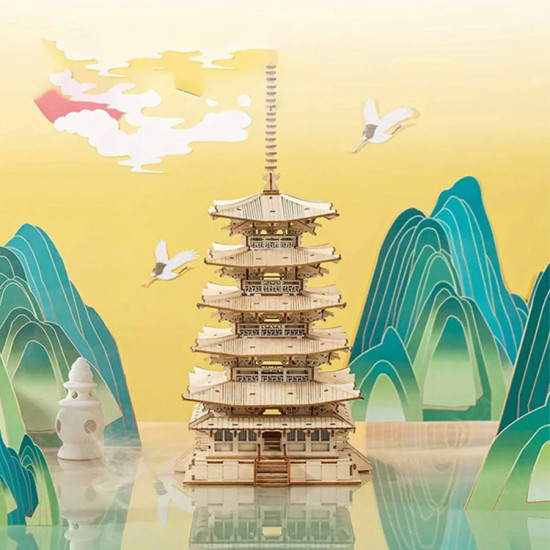 3D koka puzle, Piecu stāvu pagoda, 275 gab, robotime, TGN02