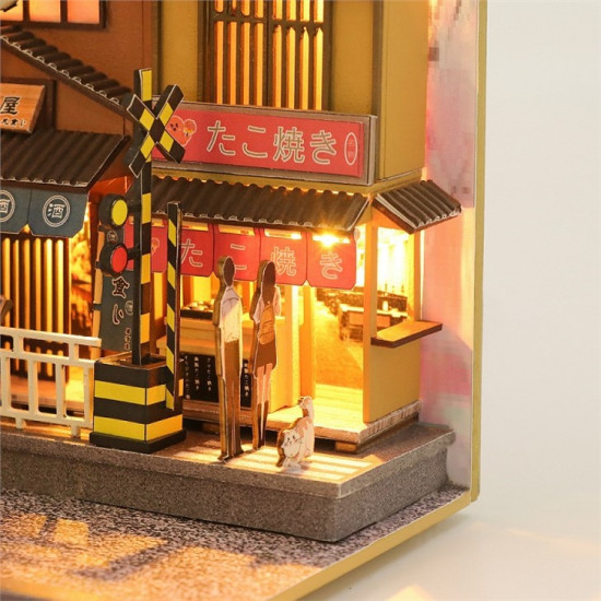 3D Miniatūra māja, Japānas Stila Sakura Brīvdienu Diy Grāmatu Nook, Hongda, DMH-M2211