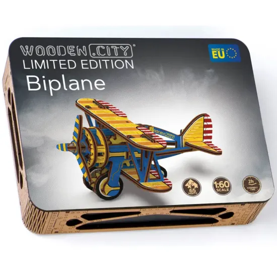 3D puidust pusle, Piiratud Väljaanne Biplane, 65 tükki, woodencity, LE-012