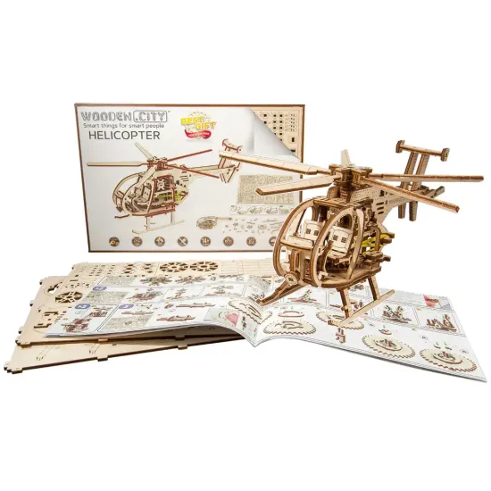 3D Wooden Puzzle, Helicopter, 194 pcs, woodencity, WR344