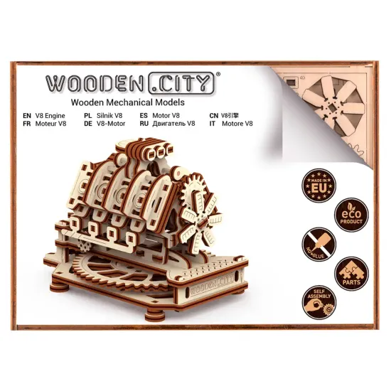 3D puinen palapeli, V8 Moottori, 200 osaa, woodencity, WR316