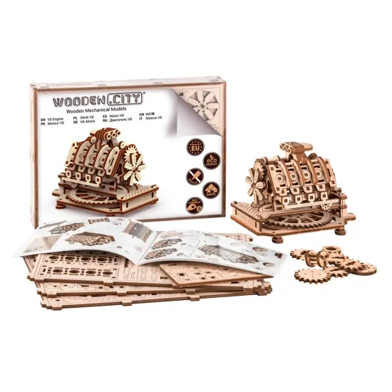 3D puinen palapeli, V8 Moottori, 200 osaa, woodencity, WR316