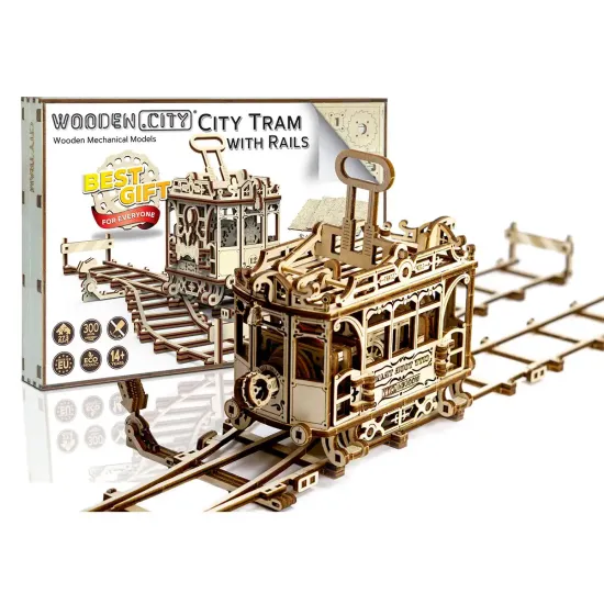 3D koka puzle, Pilsētas tramvajs ar sliedēm, 273 gab, woodencity, WR320