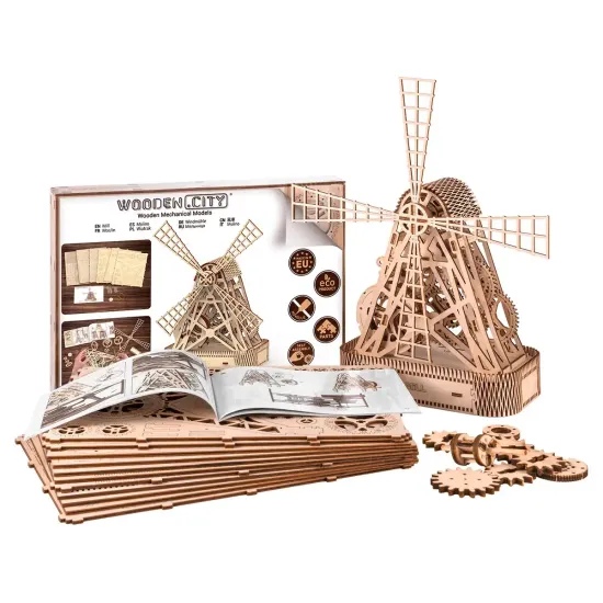 3D medinis galvosūkis, Malūnas, 222 dalių, woodencity, WR307