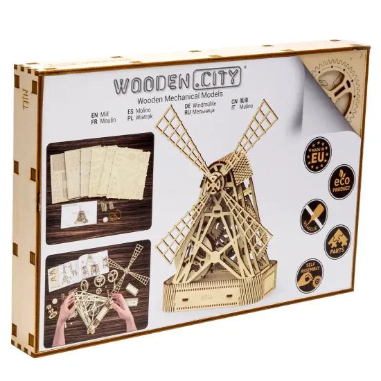 3D medinis galvosūkis, Malūnas, 222 dalių, woodencity, WR307