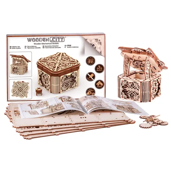 3D Wooden Puzzle, Mystery Box, 176 pcs, woodencity, WR315