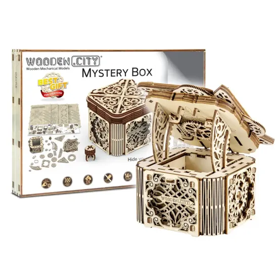 3D Wooden Puzzle, Mystery Box, 176 pcs, woodencity, WR315
