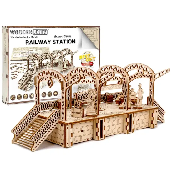 Деревянный 3D пазл, Железнодорожная станция, 175 деталей, woodencity, WR325