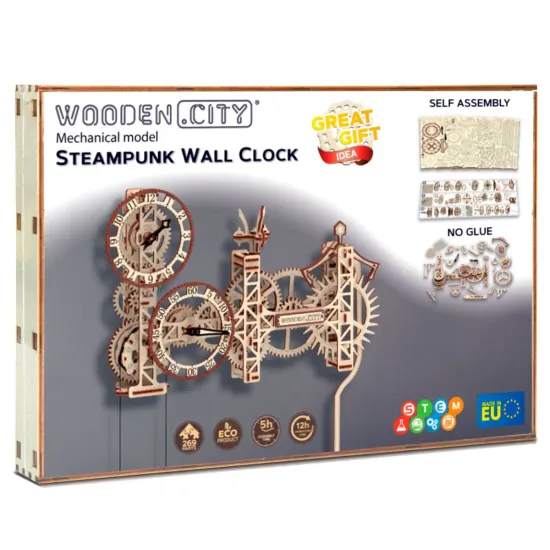 Деревянный 3D пазл, Настенные Часы в Стиле Стимпанк, 269 деталей, woodencity, WR352