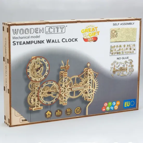 Деревянный 3D пазл, Настенные Часы в Стиле Стимпанк, 269 деталей, woodencity, WR352