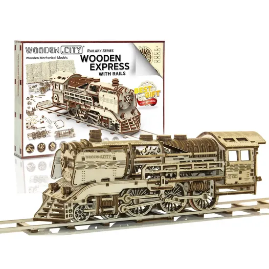 Деревянный 3D пазл, Деревянный экспресс с рельсами, 400 деталей, woodencity, WR321