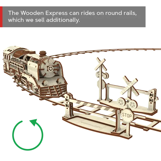 Деревянный 3D пазл, Деревянный экспресс с рельсами, 400 деталей, woodencity, WR321