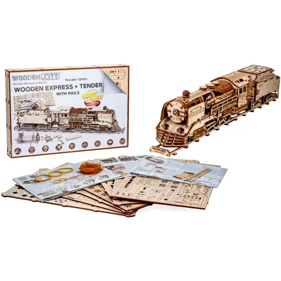 3D koka puzle, Koka Ekspresis + Tenderis ar Sliedēm, 580 gab, woodencity, WR323